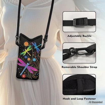 Neoprene Cross Body Phone Bag Pouch for Women Men Waterproof Small Crossbody Bag Protective Smartphone Case Pouch for Cellphone, Keys, Earbuds, Passport, Glitter Butterfly Sparkle Blue