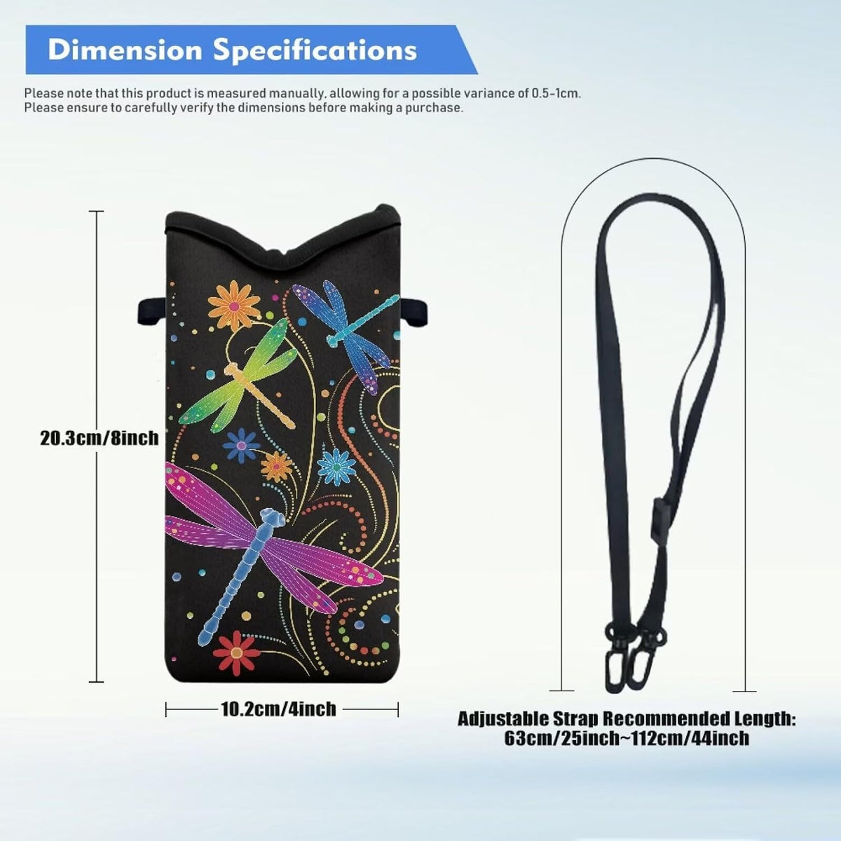 Neoprene Cross Body Phone Bag Pouch for Women Men Waterproof Small Crossbody Bag Protective Smartphone Case Pouch for Cellphone, Keys, Earbuds, Passport, Glitter Butterfly Sparkle Blue