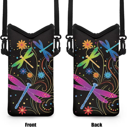 Neoprene Cross Body Phone Bag Pouch for Women Men Waterproof Small Crossbody Bag Protective Smartphone Case Pouch for Cellphone, Keys, Earbuds, Passport, Glitter Butterfly Sparkle Blue