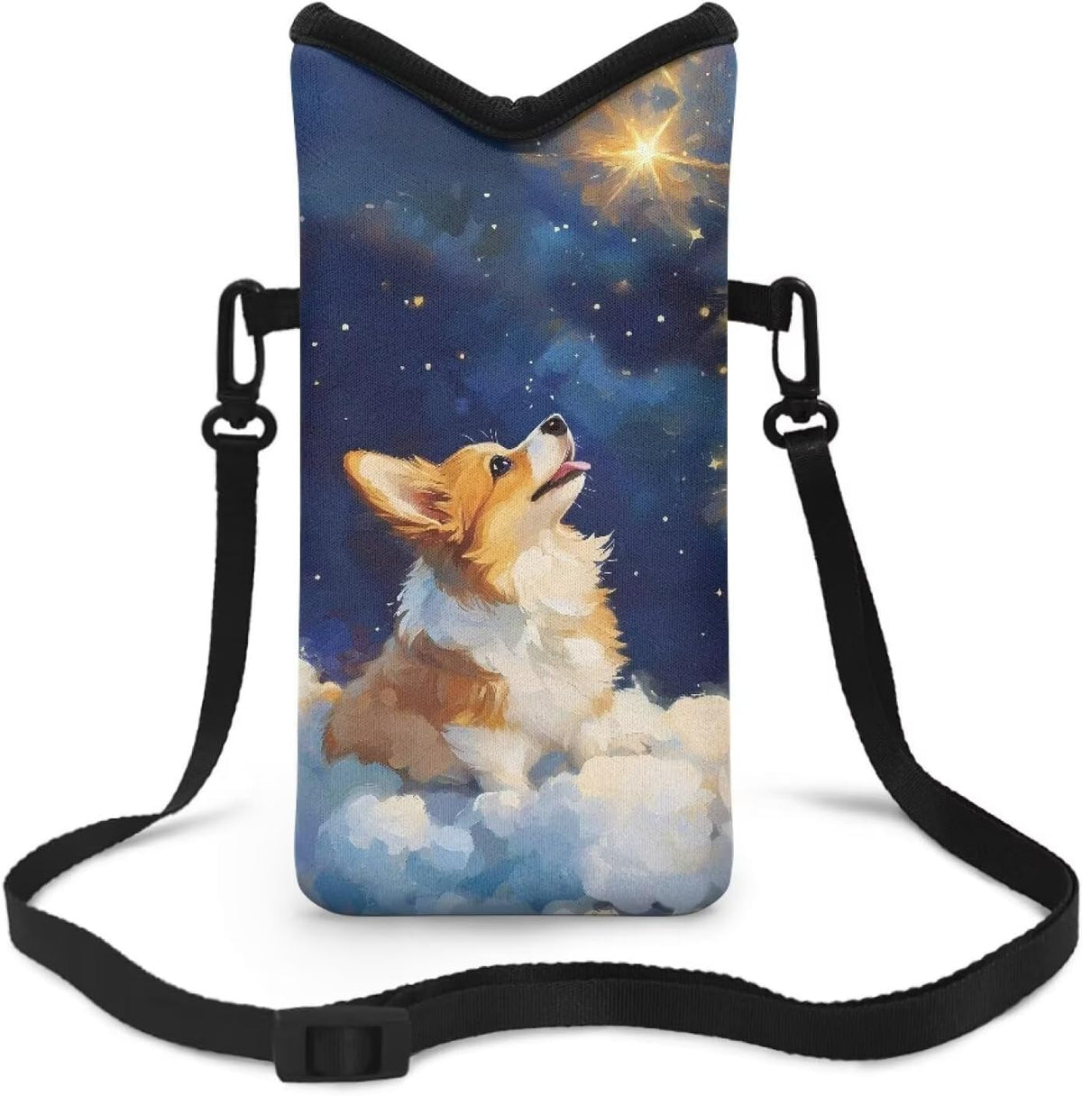 Neoprene Cross Body Phone Bag Pouch for Women Men Waterproof Small Crossbody Bag Protective Smartphone Case Pouch for Cellphone, Keys, Earbuds, Passport, Glitter Butterfly Sparkle Blue