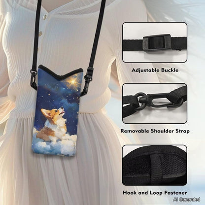 Neoprene Cross Body Phone Bag Pouch for Women Men Waterproof Small Crossbody Bag Protective Smartphone Case Pouch for Cellphone, Keys, Earbuds, Passport, Glitter Butterfly Sparkle Blue