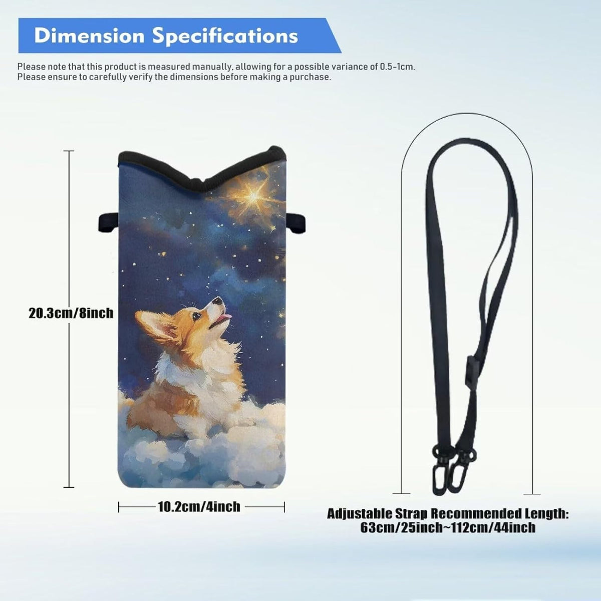 Neoprene Cross Body Phone Bag Pouch for Women Men Waterproof Small Crossbody Bag Protective Smartphone Case Pouch for Cellphone, Keys, Earbuds, Passport, Glitter Butterfly Sparkle Blue