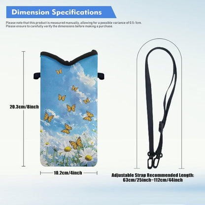 Neoprene Cross Body Phone Bag Pouch for Women Men Waterproof Small Crossbody Bag Protective Smartphone Case Pouch for Cellphone, Keys, Earbuds, Passport, Glitter Butterfly Sparkle Blue