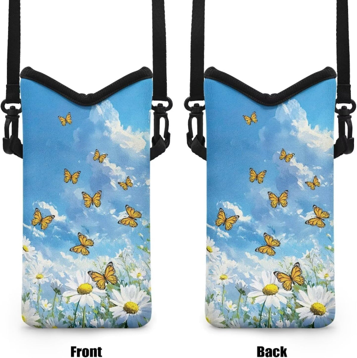 Neoprene Cross Body Phone Bag Pouch for Women Men Waterproof Small Crossbody Bag Protective Smartphone Case Pouch for Cellphone, Keys, Earbuds, Passport, Glitter Butterfly Sparkle Blue