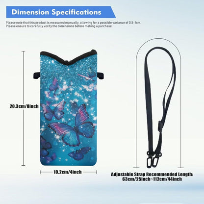 Neoprene Cross Body Phone Bag Pouch for Women Men Waterproof Small Crossbody Bag Protective Smartphone Case Pouch for Cellphone, Keys, Earbuds, Passport, Glitter Butterfly Sparkle Blue