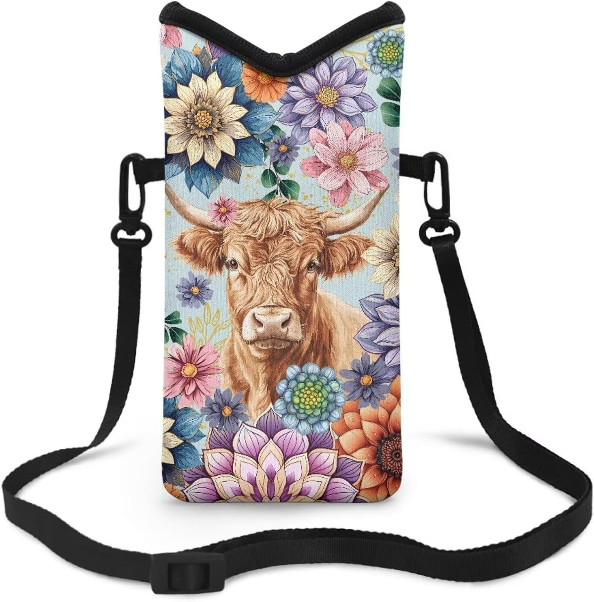 Neoprene Cross Body Phone Bag Pouch for Women Men Waterproof Small Crossbody Bag Protective Smartphone Case Pouch for Cellphone, Keys, Earbuds, Passport, Glitter Butterfly Sparkle Blue