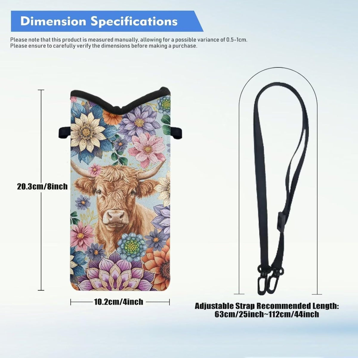Neoprene Cross Body Phone Bag Pouch for Women Men Waterproof Small Crossbody Bag Protective Smartphone Case Pouch for Cellphone, Keys, Earbuds, Passport, Glitter Butterfly Sparkle Blue