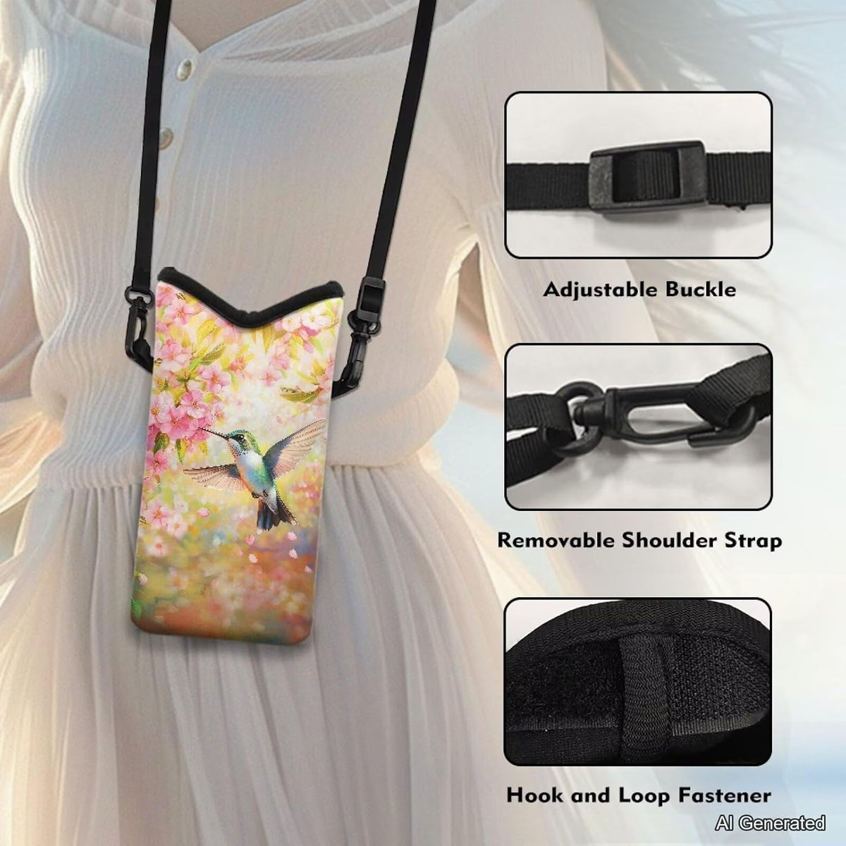 Neoprene Cross Body Phone Bag Pouch for Women Men Waterproof Small Crossbody Bag Protective Smartphone Case Pouch for Cellphone, Keys, Earbuds, Passport, Glitter Butterfly Sparkle Blue