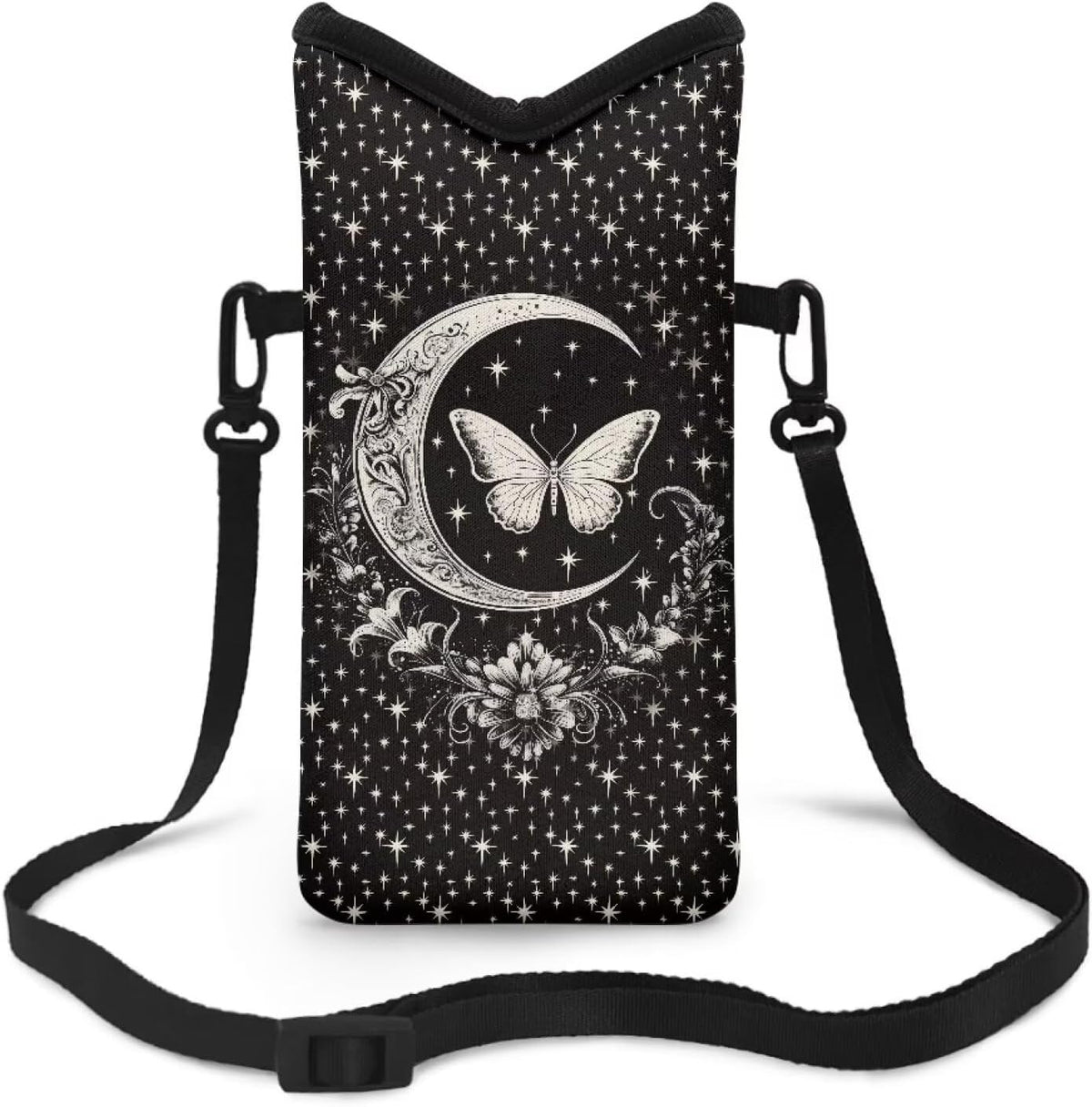 Neoprene Cross Body Phone Bag Pouch for Women Men Waterproof Small Crossbody Bag Protective Smartphone Case Pouch for Cellphone, Keys, Earbuds, Passport, Glitter Butterfly Sparkle Blue
