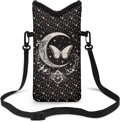 Neoprene Cross Body Phone Bag Pouch for Women Men Waterproof Small Crossbody Bag Protective Smartphone Case Pouch for Cellphone, Keys, Earbuds, Passport, Glitter Butterfly Sparkle Blue