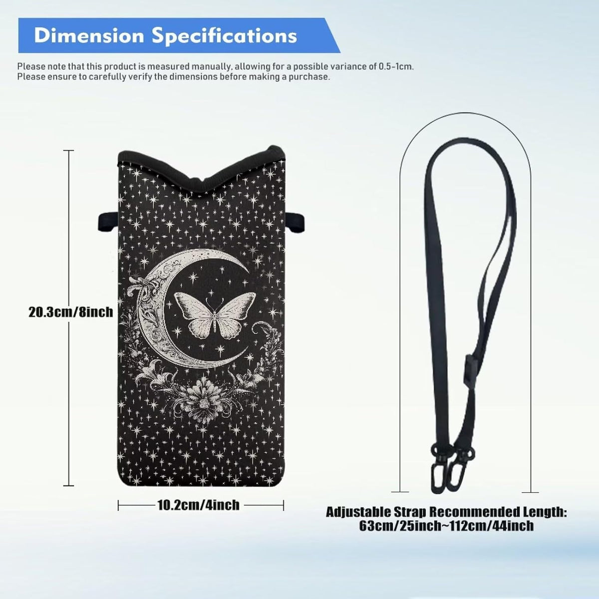 Neoprene Cross Body Phone Bag Pouch for Women Men Waterproof Small Crossbody Bag Protective Smartphone Case Pouch for Cellphone, Keys, Earbuds, Passport, Glitter Butterfly Sparkle Blue