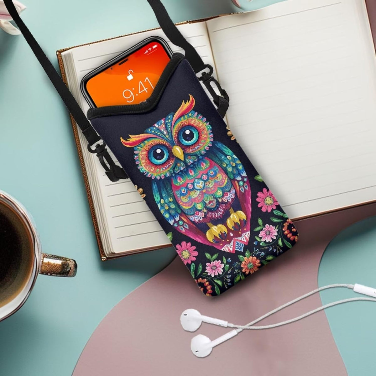 Neoprene Cross Body Phone Bag Pouch for Women Men Waterproof Small Crossbody Bag Protective Smartphone Case Pouch for Cellphone, Keys, Earbuds, Passport, Glitter Butterfly Sparkle Blue
