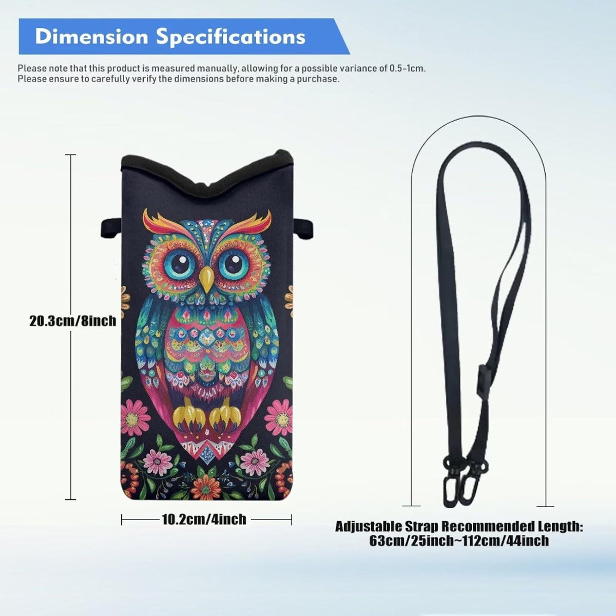 Neoprene Cross Body Phone Bag Pouch for Women Men Waterproof Small Crossbody Bag Protective Smartphone Case Pouch for Cellphone, Keys, Earbuds, Passport, Glitter Butterfly Sparkle Blue