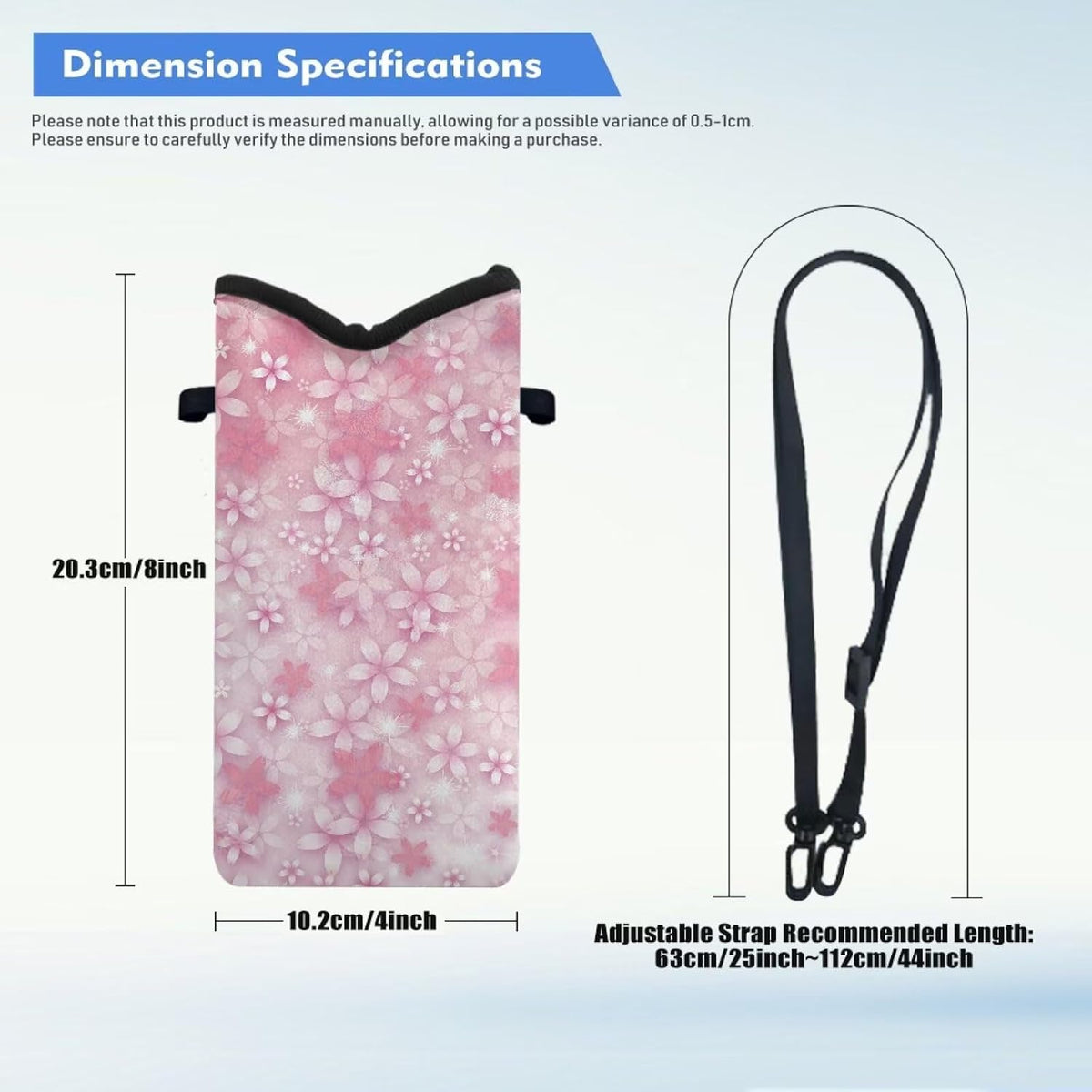 Neoprene Cross Body Phone Bag Pouch for Women Men Waterproof Small Crossbody Bag Protective Smartphone Case Pouch for Cellphone, Keys, Earbuds, Passport, Glitter Butterfly Sparkle Blue