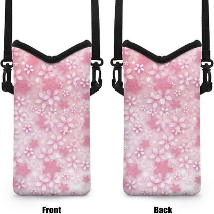 Neoprene Cross Body Phone Bag Pouch for Women Men Waterproof Small Crossbody Bag Protective Smartphone Case Pouch for Cellphone, Keys, Earbuds, Passport, Glitter Butterfly Sparkle Blue