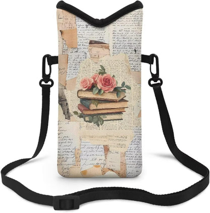 Neoprene Cross Body Phone Bag Pouch for Women Men Waterproof Small Crossbody Bag Protective Smartphone Case Pouch for Cellphone, Keys, Earbuds, Passport, Glitter Butterfly Sparkle Blue