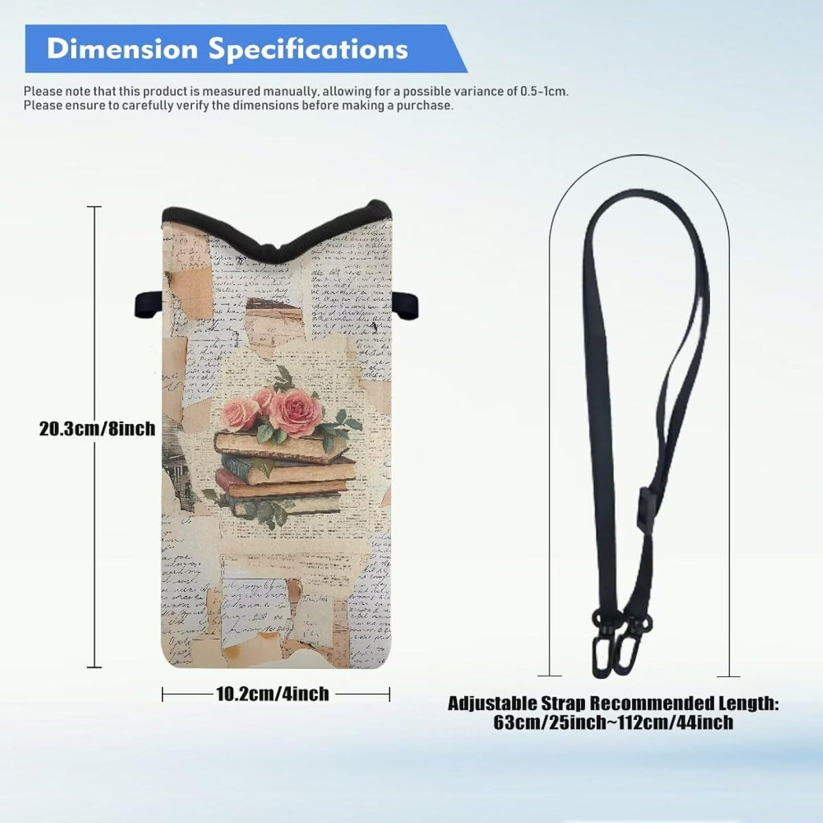 Neoprene Cross Body Phone Bag Pouch for Women Men Waterproof Small Crossbody Bag Protective Smartphone Case Pouch for Cellphone, Keys, Earbuds, Passport, Glitter Butterfly Sparkle Blue