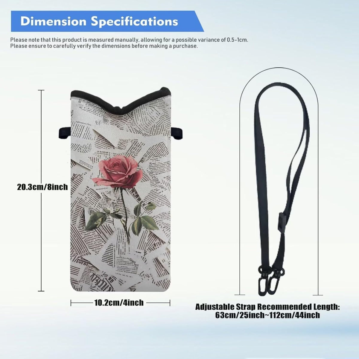 Neoprene Cross Body Phone Bag Pouch for Women Men Waterproof Small Crossbody Bag Protective Smartphone Case Pouch for Cellphone, Keys, Earbuds, Passport, Glitter Butterfly Sparkle Blue