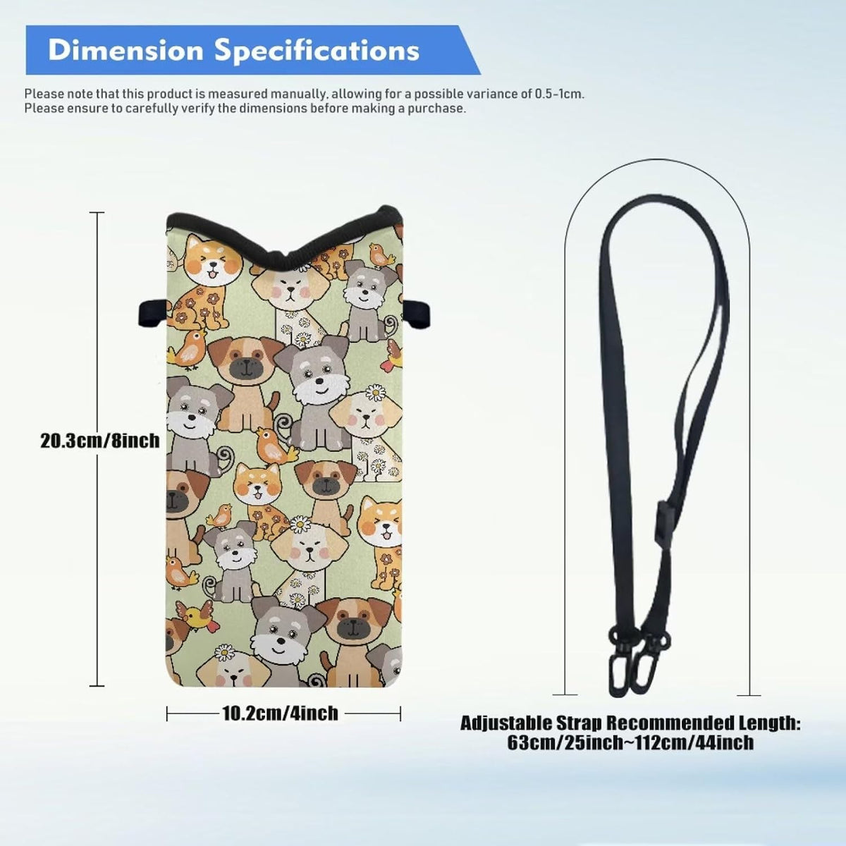 Neoprene Cross Body Phone Bag Pouch for Women Men Waterproof Small Crossbody Bag Protective Smartphone Case Pouch for Cellphone, Keys, Earbuds, Passport, Glitter Butterfly Sparkle Blue