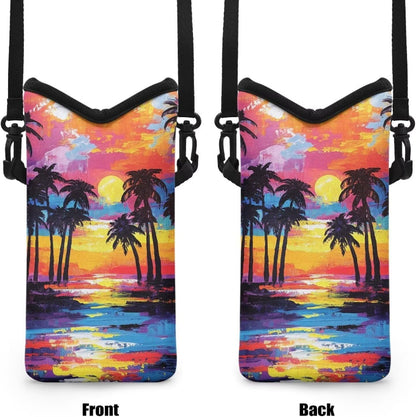 Neoprene Cross Body Phone Bag Pouch for Women Men Waterproof Small Crossbody Bag Protective Smartphone Case Pouch for Cellphone, Keys, Earbuds, Passport, Glitter Butterfly Sparkle Blue