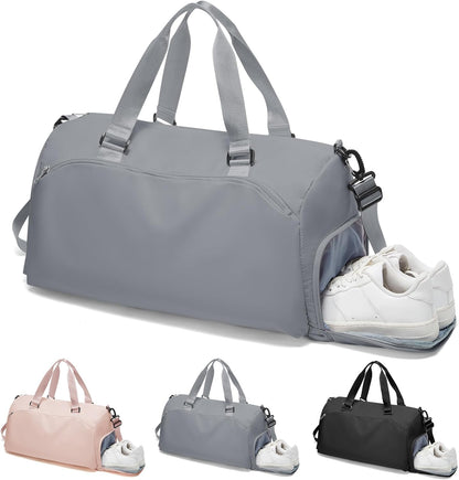 Gym Bag for Women & Men,Sports Duffel Bag Travel Bag with Shoe Compartment,Personal Item Weekender Bags with Wet Pocket,Grey Overnight Bag