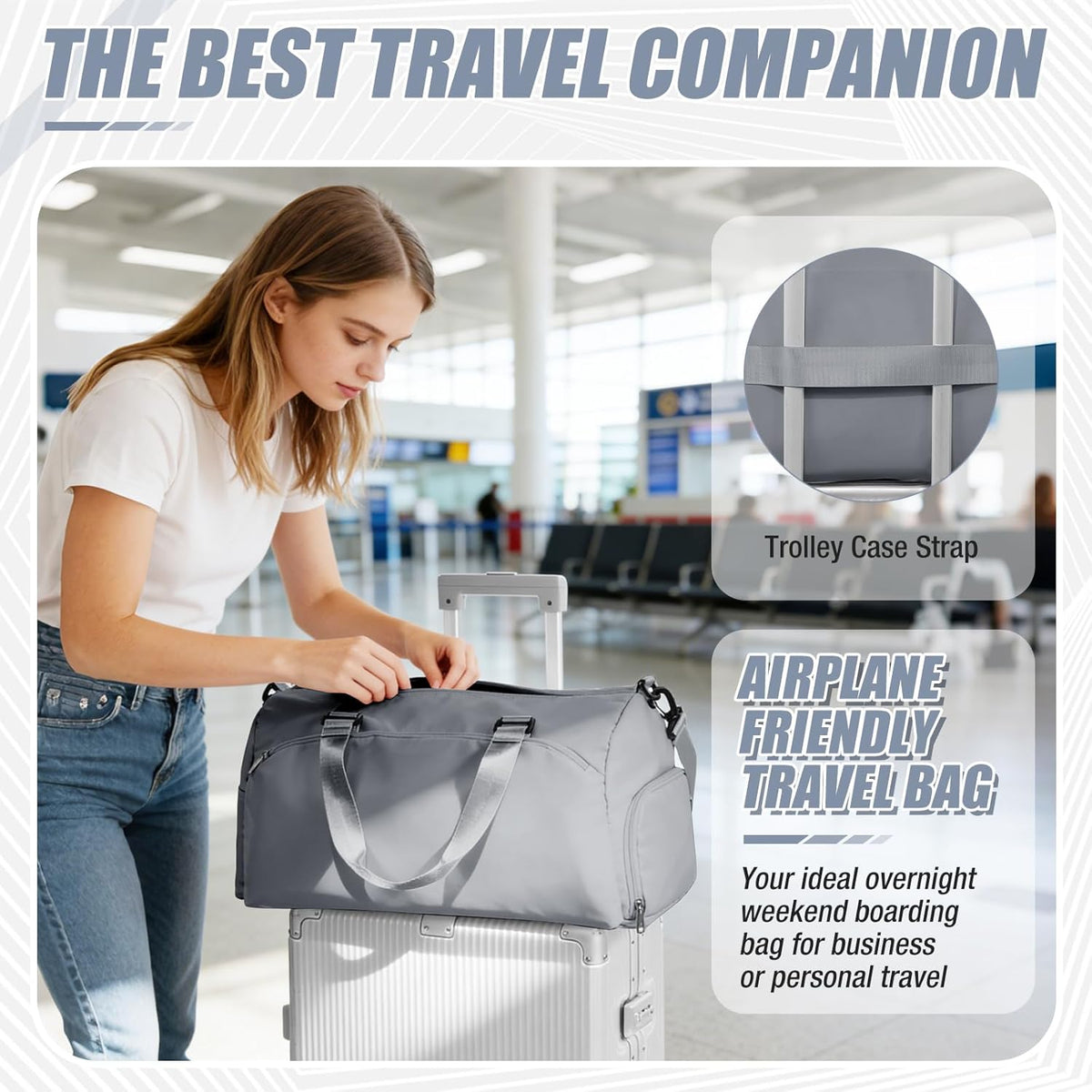 Gym Bag for Women & Men,Sports Duffel Bag Travel Bag with Shoe Compartment,Personal Item Weekender Bags with Wet Pocket,Grey Overnight Bag