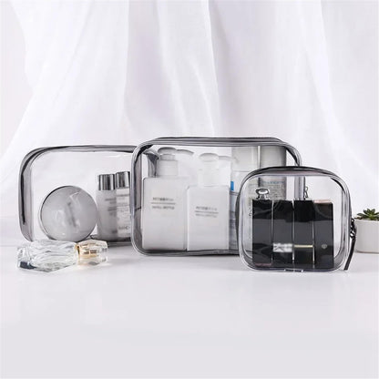 3 Pack Travel Clear Cosmetic Bag，Portable Toiletry Bags for Women Men，Waterproof PVC Packing Cubes with Zipper Handle Straps (black)