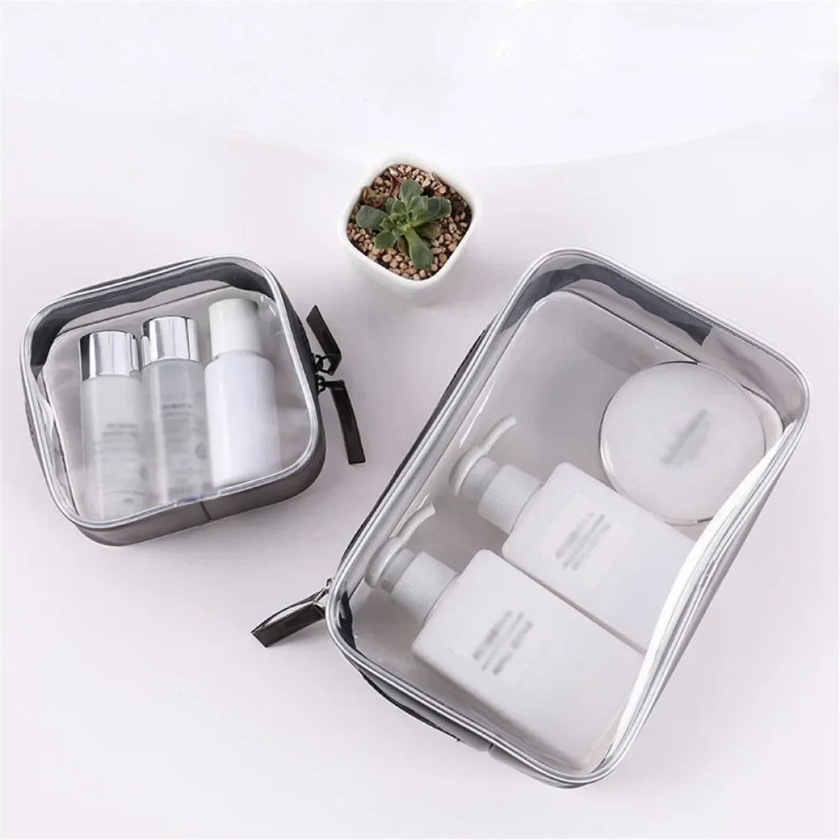 3 Pack Travel Clear Cosmetic Bag，Portable Toiletry Bags for Women Men，Waterproof PVC Packing Cubes with Zipper Handle Straps (black)