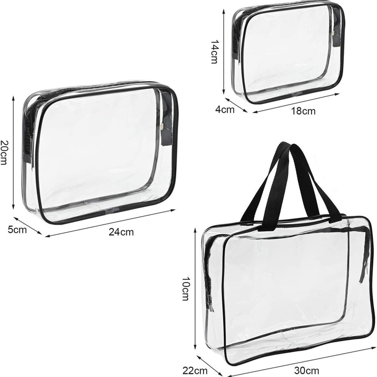 3 Pack Travel Clear Cosmetic Bag，Portable Toiletry Bags for Women Men，Waterproof PVC Packing Cubes with Zipper Handle Straps (black)