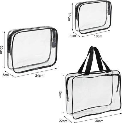 3 Pack Travel Clear Cosmetic Bag，Portable Toiletry Bags for Women Men，Waterproof PVC Packing Cubes with Zipper Handle Straps (black)