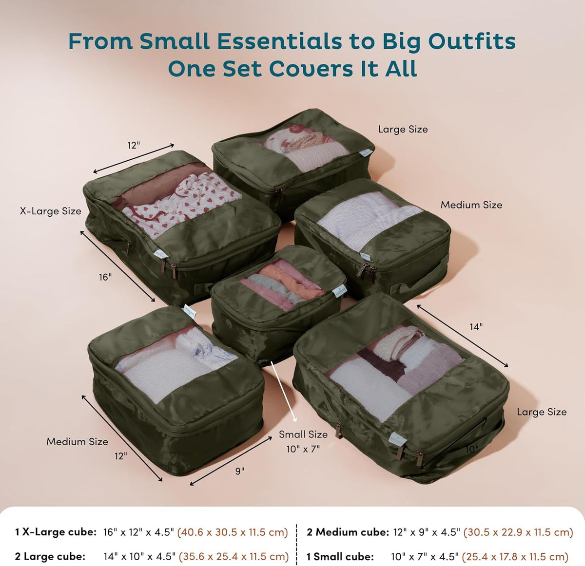 6-Pack Large Compression Packing Cubes for Travel - Lightweight Compression Packing Cube Set, Water-Resistant Luggage Organizer Bags & Suitcase Organizers, Travel Cubes for Carry-On, Checked Luggage