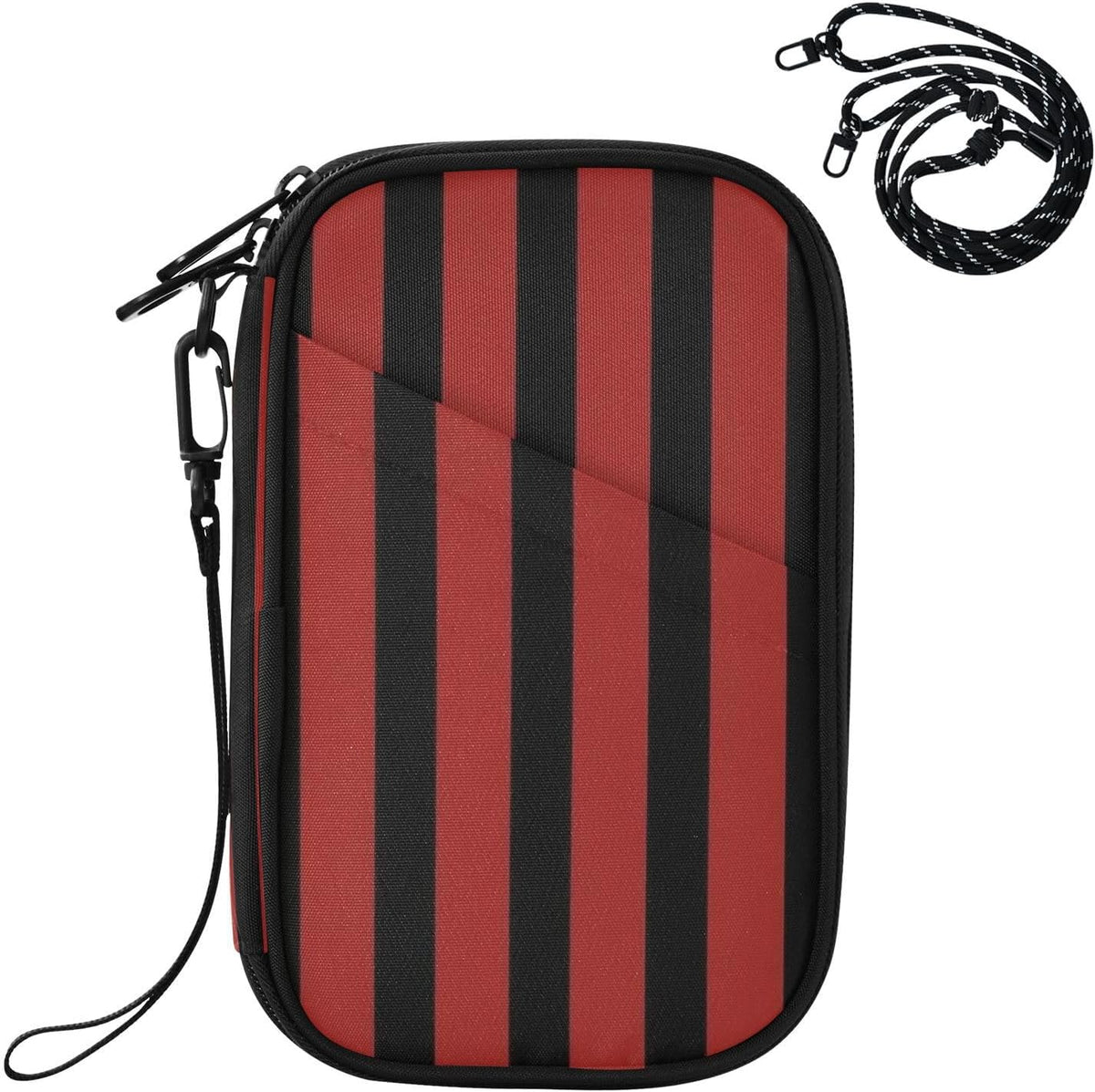 Travel Document Organizer 8.26×5.51×1.18 In | Scratch Resistant Polyester Pen Loop Detachable Strap for Men Women Travel Red Black Stripe