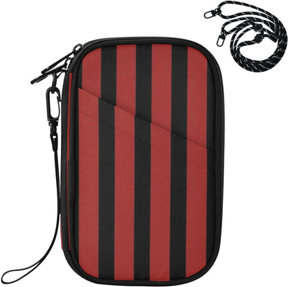Travel Document Organizer 8.26×5.51×1.18 In | Scratch Resistant Polyester Pen Loop Detachable Strap for Men Women Travel Red Black Stripe