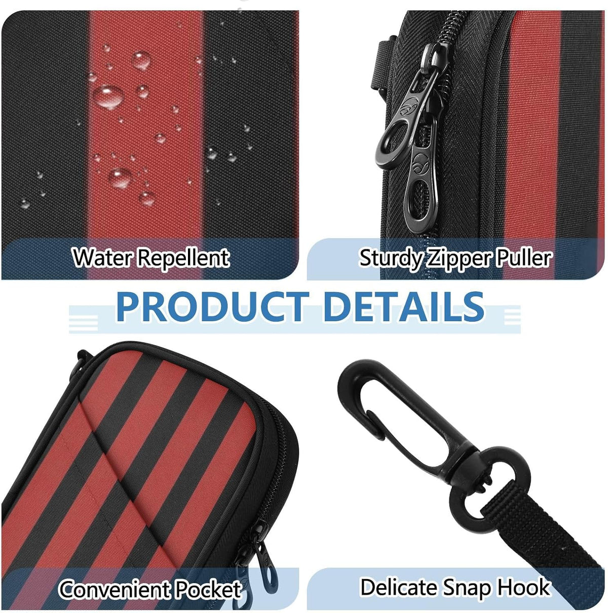 Travel Document Organizer 8.26×5.51×1.18 In | Scratch Resistant Polyester Pen Loop Detachable Strap for Men Women Travel Red Black Stripe