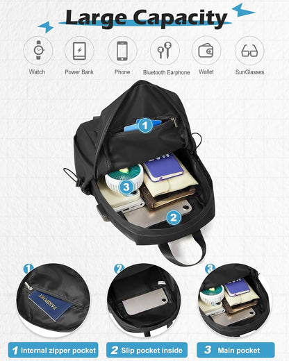 Small Black Sling Backpack Travel Hiking Daypack, Crossbody Sling Bag with USB Charging Port for Men Women 3 Layer Pockets One Shoulder Bag for Outdoor Sports Casual Commuting