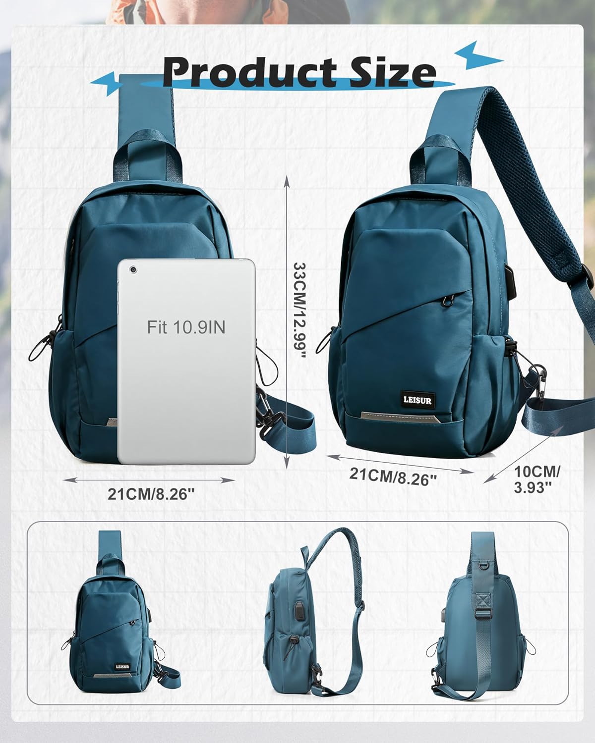 Small Black Sling Backpack Travel Hiking Daypack, Crossbody Sling Bag with USB Charging Port for Men Women 3 Layer Pockets One Shoulder Bag for Outdoor Sports Casual Commuting