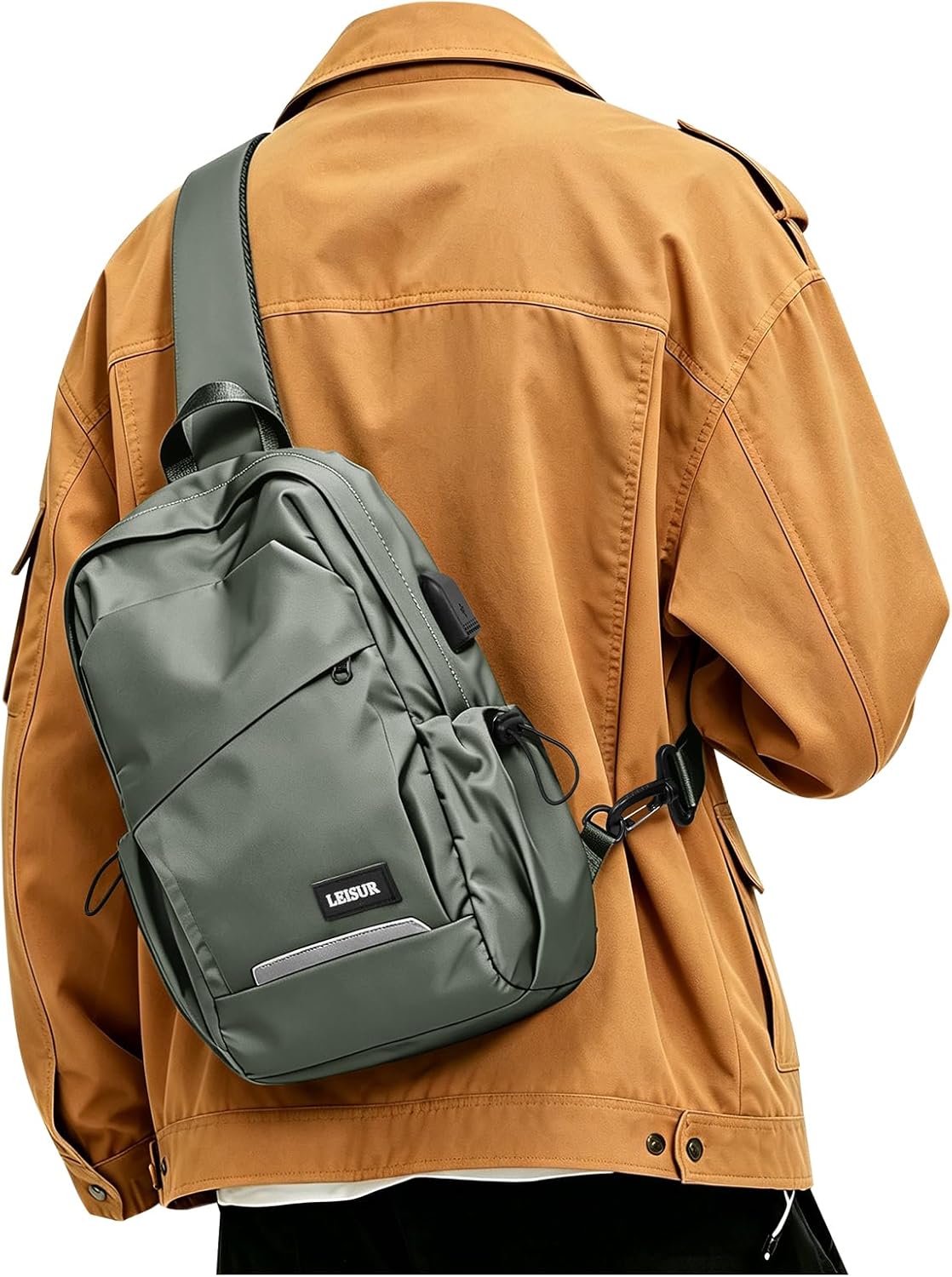 Small Black Sling Backpack Travel Hiking Daypack, Crossbody Sling Bag with USB Charging Port for Men Women 3 Layer Pockets One Shoulder Bag for Outdoor Sports Casual Commuting