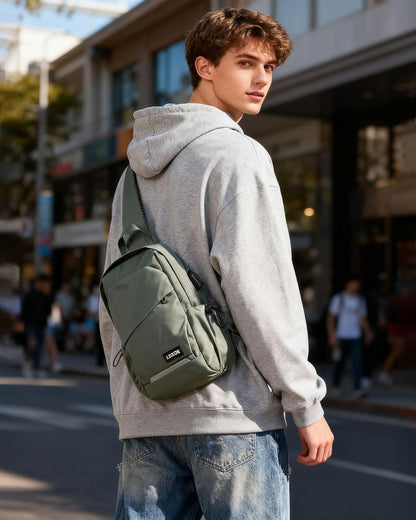 Small Black Sling Backpack Travel Hiking Daypack, Crossbody Sling Bag with USB Charging Port for Men Women 3 Layer Pockets One Shoulder Bag for Outdoor Sports Casual Commuting