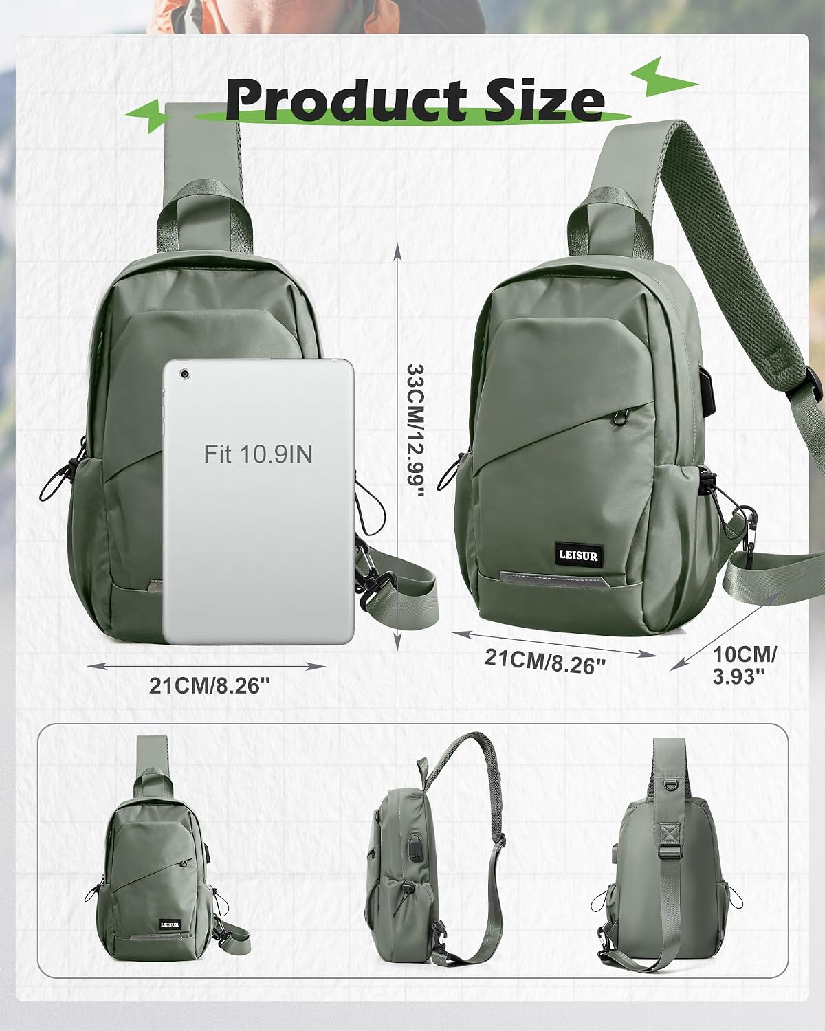 Small Black Sling Backpack Travel Hiking Daypack, Crossbody Sling Bag with USB Charging Port for Men Women 3 Layer Pockets One Shoulder Bag for Outdoor Sports Casual Commuting