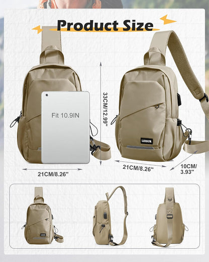 Small Black Sling Backpack Travel Hiking Daypack, Crossbody Sling Bag with USB Charging Port for Men Women 3 Layer Pockets One Shoulder Bag for Outdoor Sports Casual Commuting