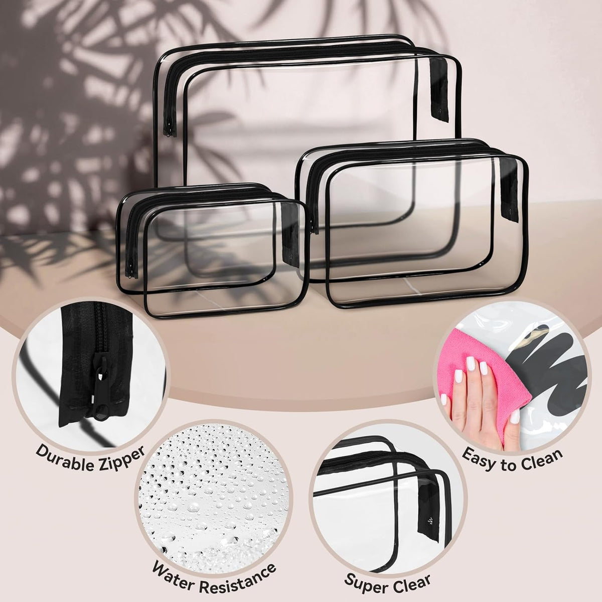 16 PCS Clear Makeup Bag, Travel Essentials Toiletry Bag, Transparent PVC Cosmetic Organizer Toy Storage Pouch for Women Men- WHITE,Medium