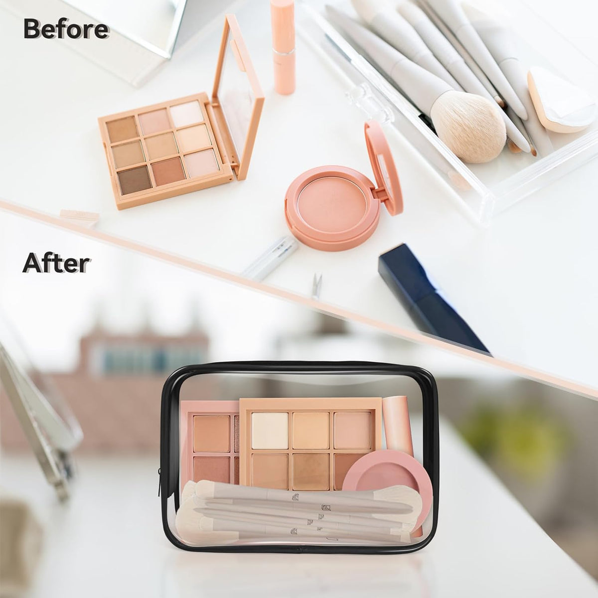 16 PCS Clear Makeup Bag, Travel Essentials Toiletry Bag, Transparent PVC Cosmetic Organizer Toy Storage Pouch for Women Men- WHITE,Medium