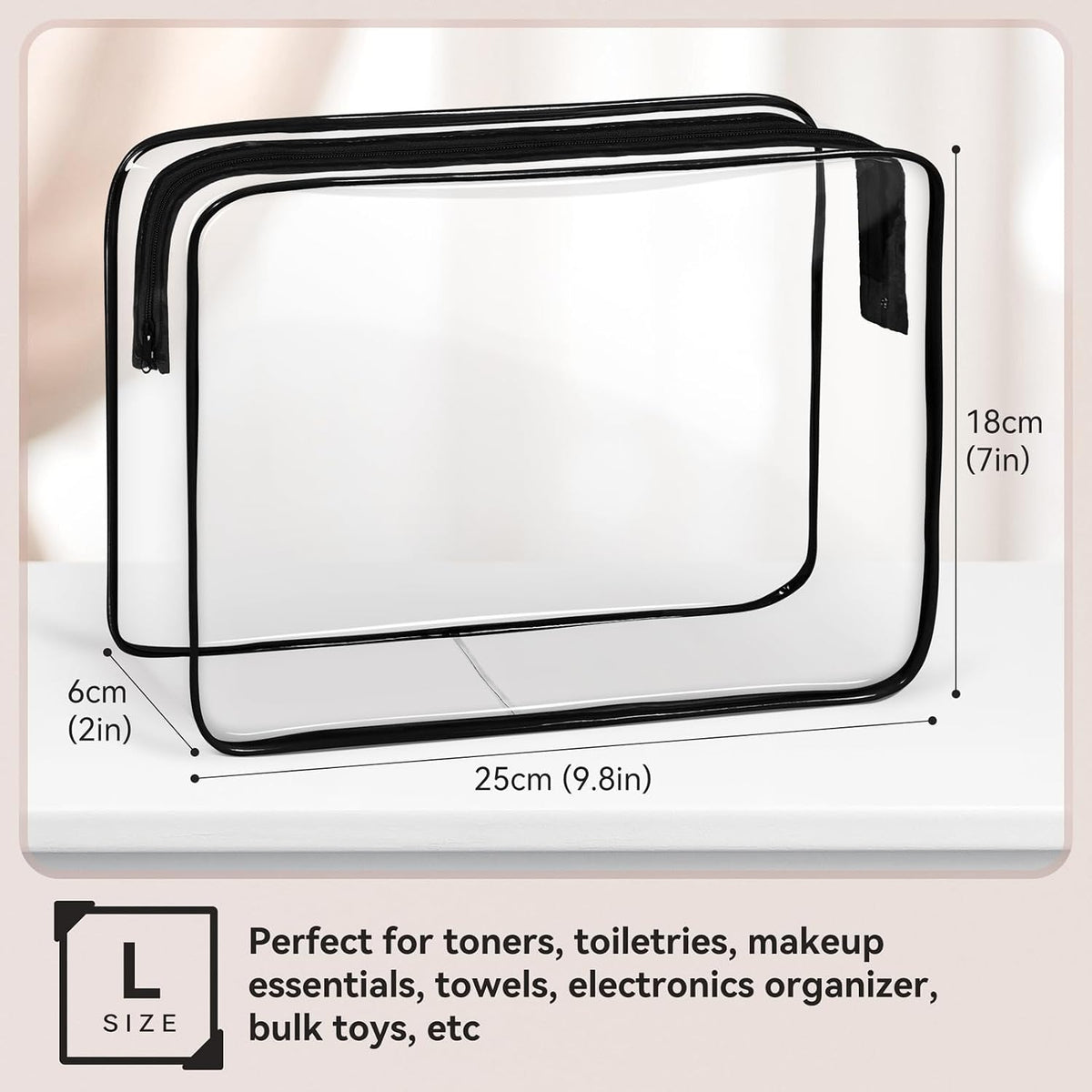 16 PCS Clear Makeup Bag, Travel Essentials Toiletry Bag, Transparent PVC Cosmetic Organizer Toy Storage Pouch for Women Men- WHITE,Medium