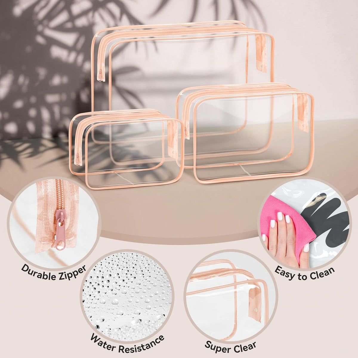 16 PCS Clear Makeup Bag, Travel Essentials Toiletry Bag, Transparent PVC Cosmetic Organizer Toy Storage Pouch for Women Men- WHITE,Medium