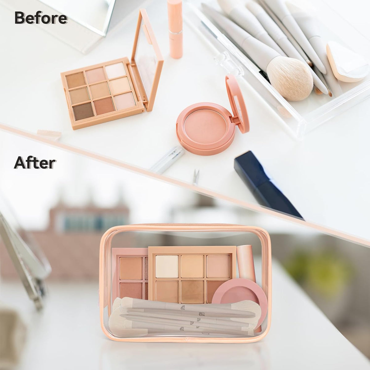 16 PCS Clear Makeup Bag, Travel Essentials Toiletry Bag, Transparent PVC Cosmetic Organizer Toy Storage Pouch for Women Men- WHITE,Medium