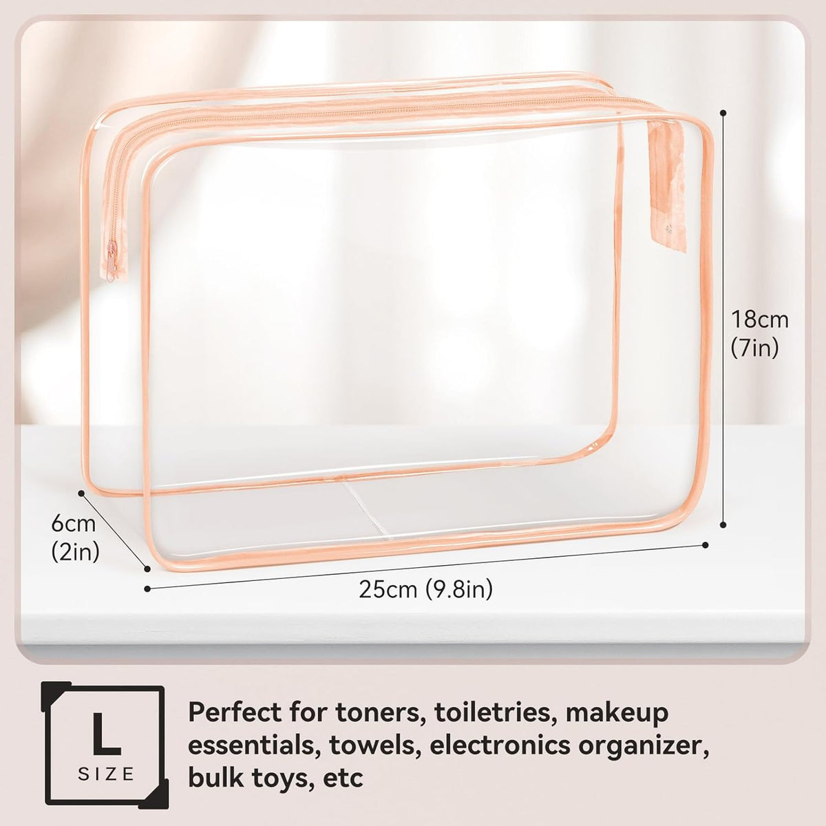 16 PCS Clear Makeup Bag, Travel Essentials Toiletry Bag, Transparent PVC Cosmetic Organizer Toy Storage Pouch for Women Men- WHITE,Medium