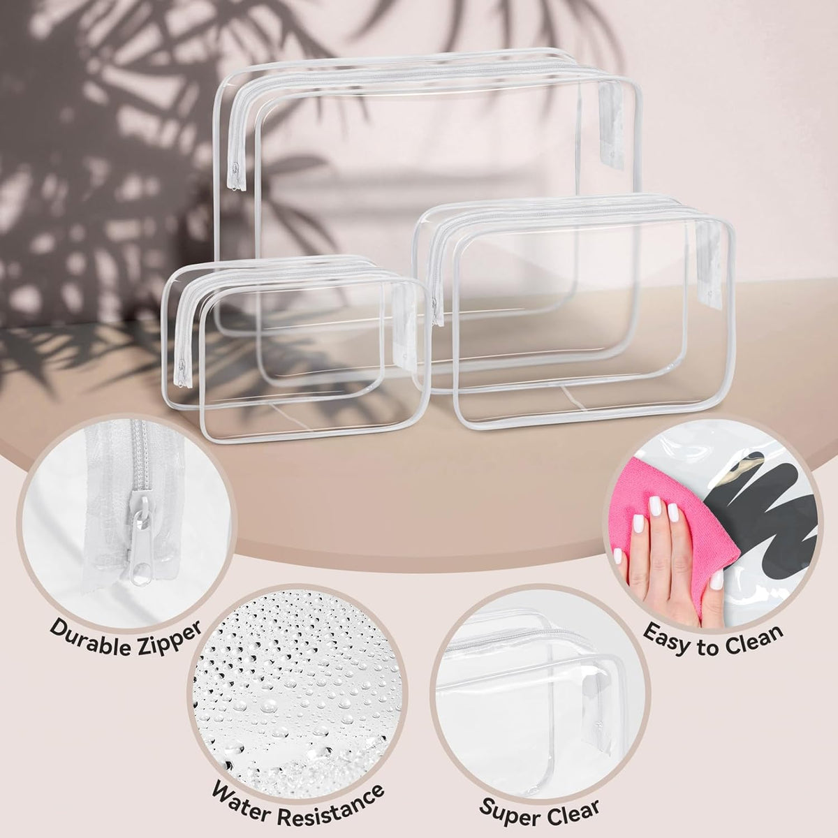16 PCS Clear Makeup Bag, Travel Essentials Toiletry Bag, Transparent PVC Cosmetic Organizer Toy Storage Pouch for Women Men- WHITE,Medium