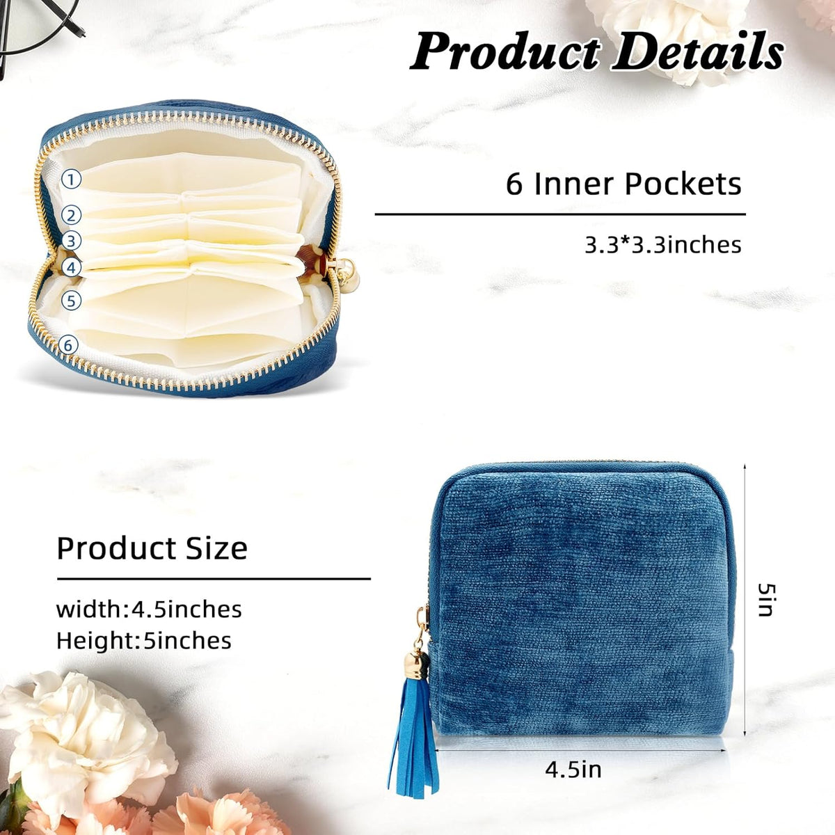Travel Jewelry Case Small Soft Velvet Organizer Pouch Travel Gifts for Women Storage Bags Mini Jewelry Bag for Gemstones Bracelets Healing Crystal Earring Necklaces Small Pouch Gem Blue
