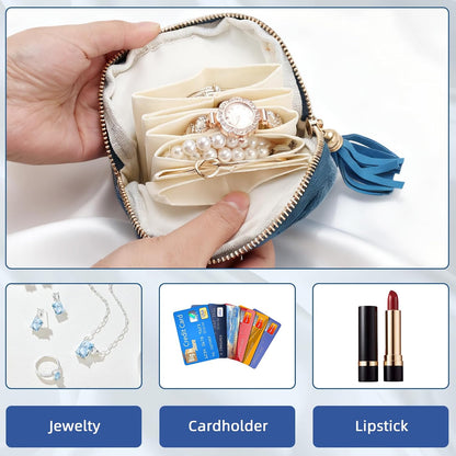 Travel Jewelry Case Small Soft Velvet Organizer Pouch Travel Gifts for Women Storage Bags Mini Jewelry Bag for Gemstones Bracelets Healing Crystal Earring Necklaces Small Pouch Gem Blue