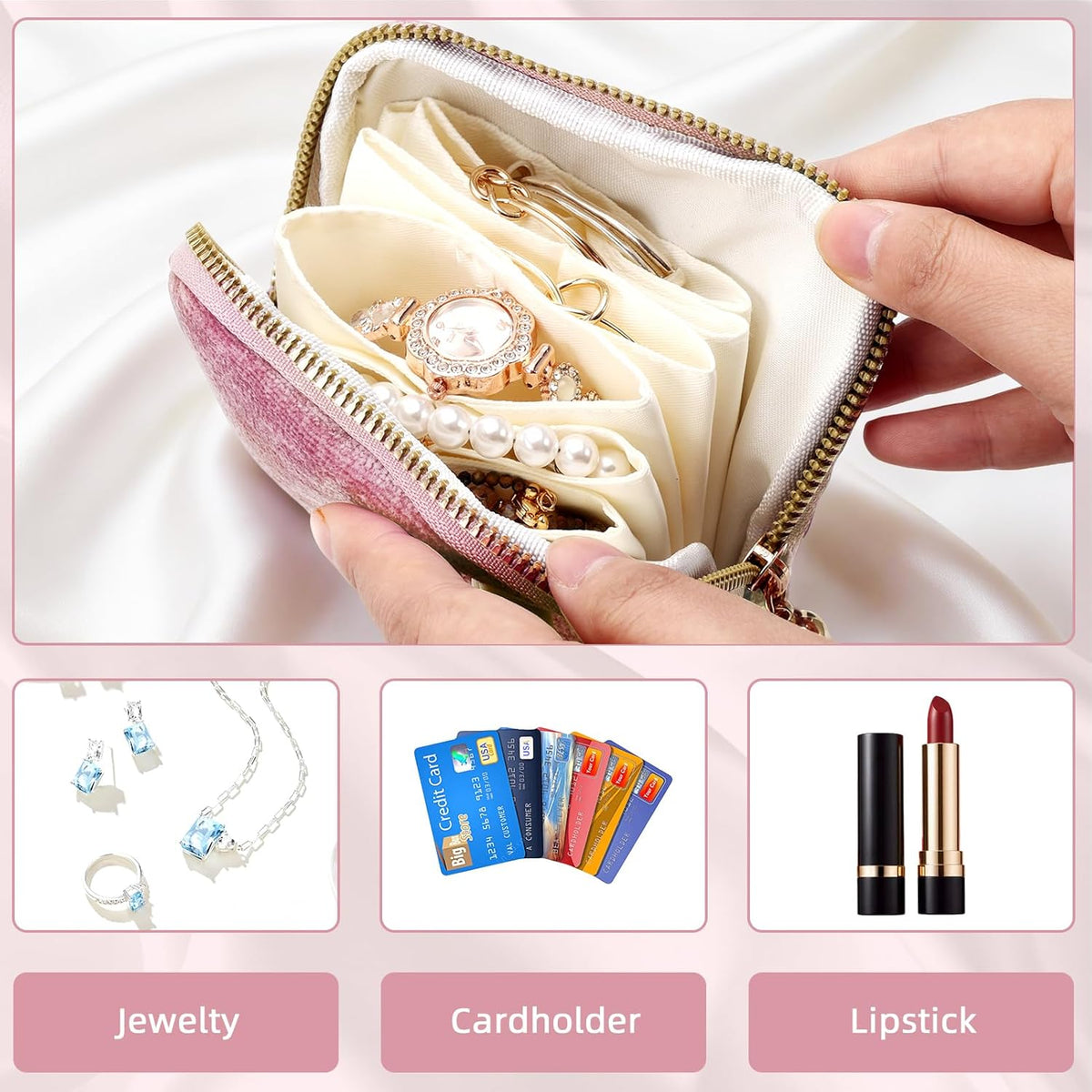 Travel Jewelry Case Small Soft Velvet Organizer Pouch Travel Gifts for Women Storage Bags Mini Jewelry Bag for Gemstones Bracelets Healing Crystal Earring Necklaces Small Pouch Gem Blue
